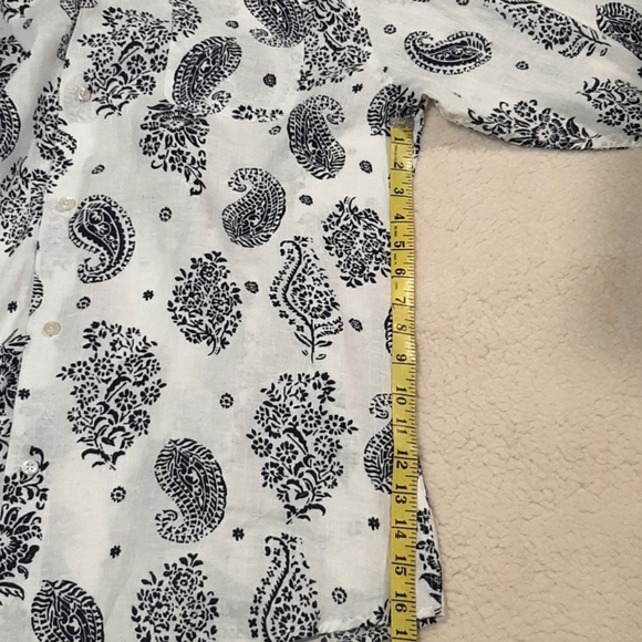 SAKS FIFTH AVENUE  BLUE 100% LINEN slim fit button front shirt Size L Paisley - Picture 14 of 16